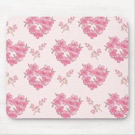 Pink Floral Hearts Pattern Mousepad マウスパッド