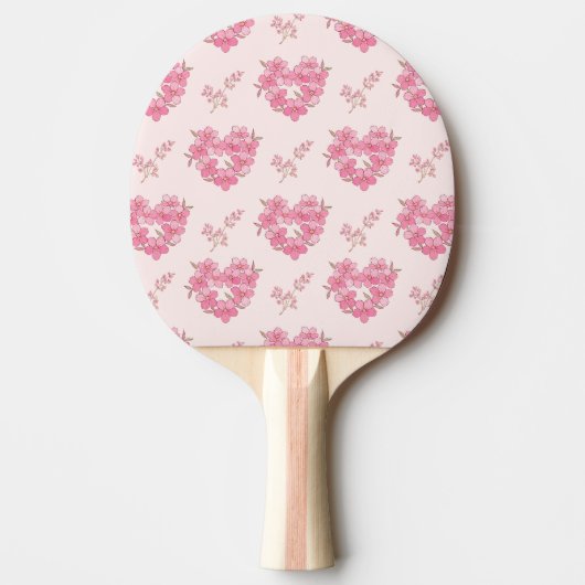 Pink Floral Hearts Pattern Ping Pong Paddle 卓球ラケット (正面)