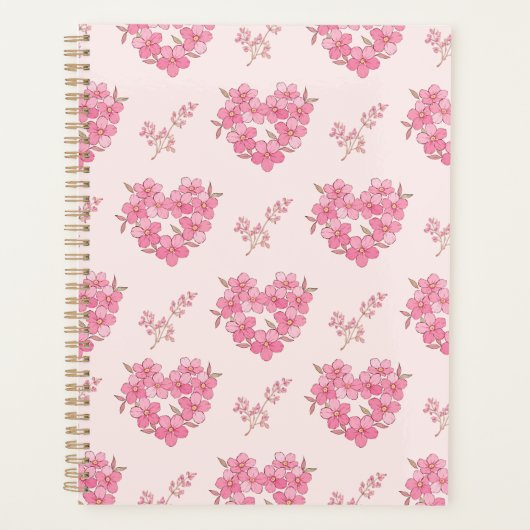 Pink Floral Hearts Pattern Planner プランナー手帳 (正面)