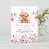 Pink Floral Heifer Bull Baby Shower Invitation 招待状 (スタンド正面)