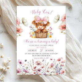 Pink Floral Heifer Bull Baby Shower Invitation 招待状