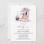 Pink Floral High Heel Shoes 21st Birthday Party 招待状 (正面)