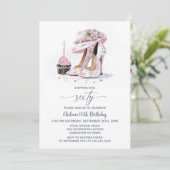 Pink Floral High Heel Shoes 60th Birthday Party 招待状 (スタンド正面)