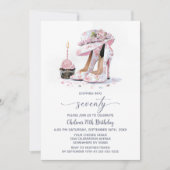 Pink Floral High Heel Shoes 70th Birthday Party 招待状 (正面)
