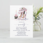 Pink Floral High Heel Shoes 70th Birthday Party 招待状 (スタンド正面)