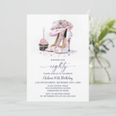 Pink Floral High Heel Shoes 80th Birthday Party 招待状 (スタンド正面)