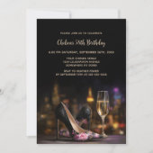 Pink Floral High Heel Shoes Birthday Party 招待状 (正面)