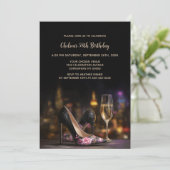 Pink Floral High Heel Shoes Birthday Party 招待状 (スタンド正面)