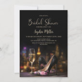 Pink Floral High Heel Shoes Bridal Shower 招待状 (正面)