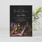 Pink Floral High Heel Shoes Bridal Shower 招待状 (スタンド正面)