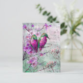 Pink Floral Hummingbirds ポストカード (スタンド正面)