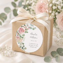 Pink Floral Hydrangea Peony Eucalyptus Wedding  ラウンドシール