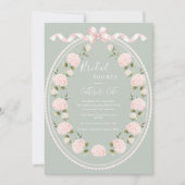 Pink Floral Hydrangea Sage Green Elegant Bridal  招待状 (正面)