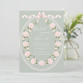 Pink Floral Hydrangea Sage Green Elegant Bridal  招待状