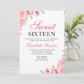 Pink Floral Illustration Sweet Sixteen 招待状 (スタンド正面)