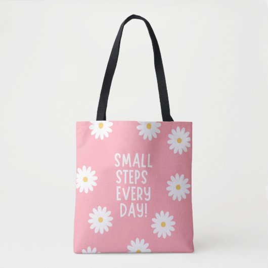 Pink Floral Inspiration – Small Steps Every Day トートバッグ (正面)