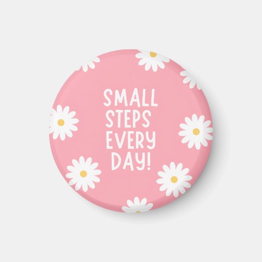 Pink Floral Inspiration – Small Steps Every Day マグネット (正面)