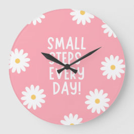 Pink Floral Inspiration – Small Steps Every Day ラージ壁時計