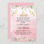 Pink Floral Islamic baby girl Aqiqa Aqeeqa 招待状 (正面/裏面)