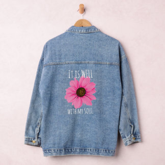 Pink Floral It Is Well With My Soul Inspirational デニムジャケット