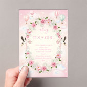 Pink Floral "It's a Girl" Baby Shower Invite  アクリル招待状 (インサイチュ (ポータブル))