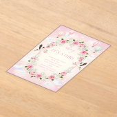 Pink Floral "It's a Girl" Baby Shower Invite  アクリル招待状 (レイダウン)