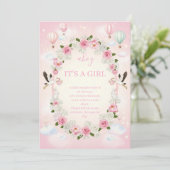 Pink Floral "It's a Girl" Baby Shower Invite  招待状 (スタンド正面)