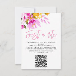 Pink Floral Just a Note Baby Shower Card 招待状