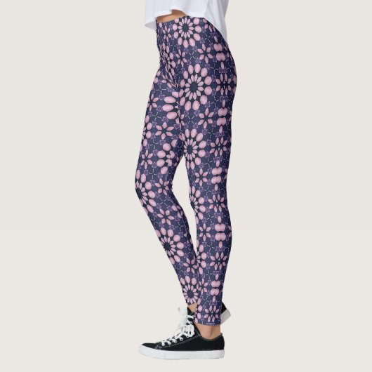 Pink Floral Kaleidoscope Pattern Leggings レギンス (左)
