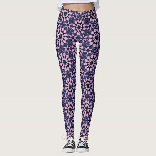 Pink Floral Kaleidoscope Pattern Leggings レギンス (正面)