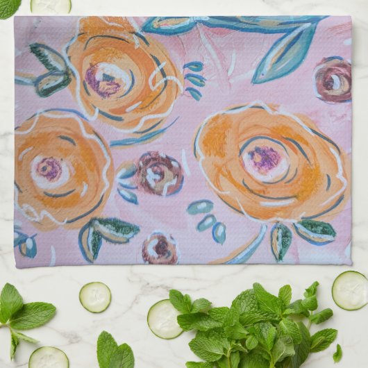 Pink Floral Kitchen Towel キッチンタオル (折り畳み)