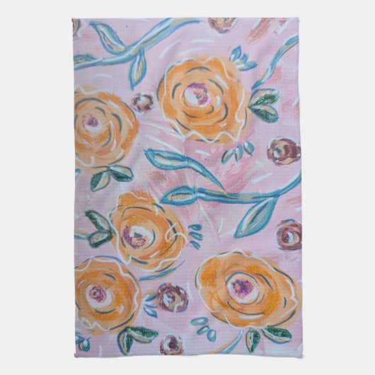 Pink Floral Kitchen Towel キッチンタオル (縦)