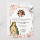 Pink Floral Lady of Guadalupe Catholic Spanish Fun 招待状 (正面)