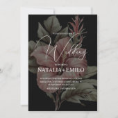 Pink Floral Layered Plant Wedding  招待状 (正面)