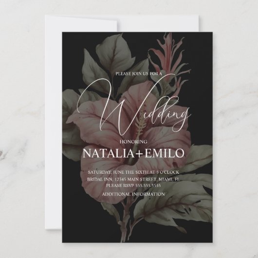 Pink Floral Layered Plant Wedding  招待状 (正面)