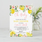 Pink Floral Lemon Baby Shower 招待状 (スタンド正面)