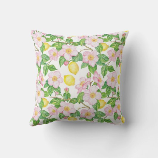 Pink Floral Lemon Pattern Monogram クッション (裏面)