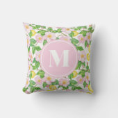 Pink Floral Lemon Pattern Monogram クッション (正面)