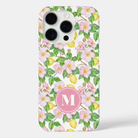 Pink Floral Lemon Pattern Monogram Case-Mate iPhoneケース (裏面)