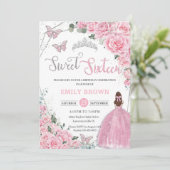 Pink Floral Light Brown Princess Sweet 16 Birthday 招待状 (スタンド正面)