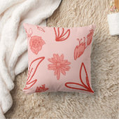 Pink Floral Line Art Pattern クッション (ブランケット)