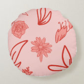 Pink Floral Line Art Pattern ラウンドクッション (裏面)