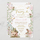 Pink Floral Little Fairy Baby Shower  招待状 (正面/裏面)