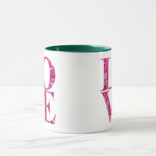 Pink Floral LOVE Square マグカップ (中央)