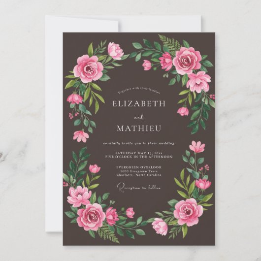 Pink Floral Lush Romance Wedding 招待状 (正面)