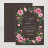 Pink Floral Lush Romance Wedding 招待状 (正面/裏面)