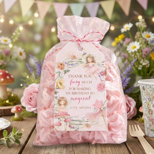Pink Floral Magical Fairy Birthday Thank You   ギフトタグ