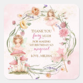 Pink Floral Magical Fairy Garden Girl Birthday    スクエアシール (正面)