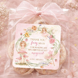 Pink Floral Magical Fairy Garden Girl Birthday    スクエアシール