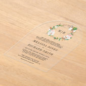 Pink Floral Magnolia Monogram Wedding   アクリル招待状 (レイダウン)